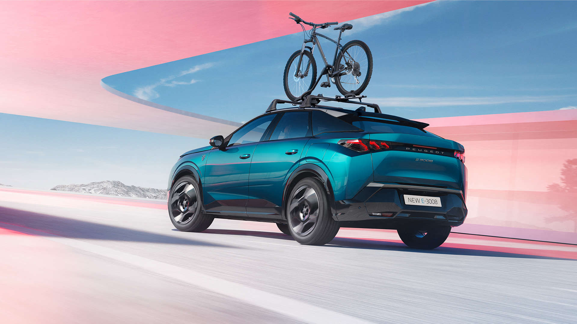 Peugeot e-3008 з тримачем для велосипеда на даху